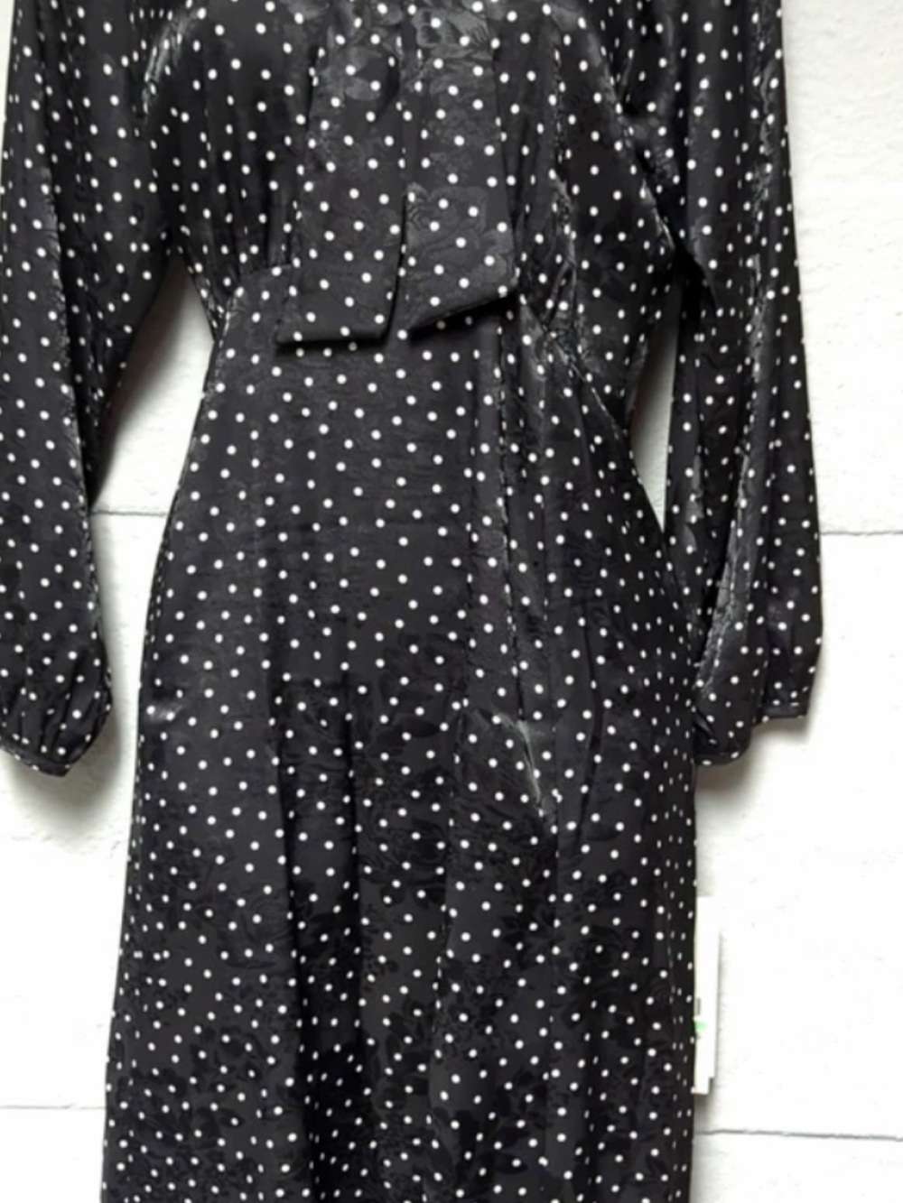 Calvin Klein Black Polka Dot Long Sleeve Tie-Neck Dress
